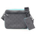 Louis Vuitton Black Blue Gray Turquoise Coated Canvas Leather Handbag Shoulder Bag