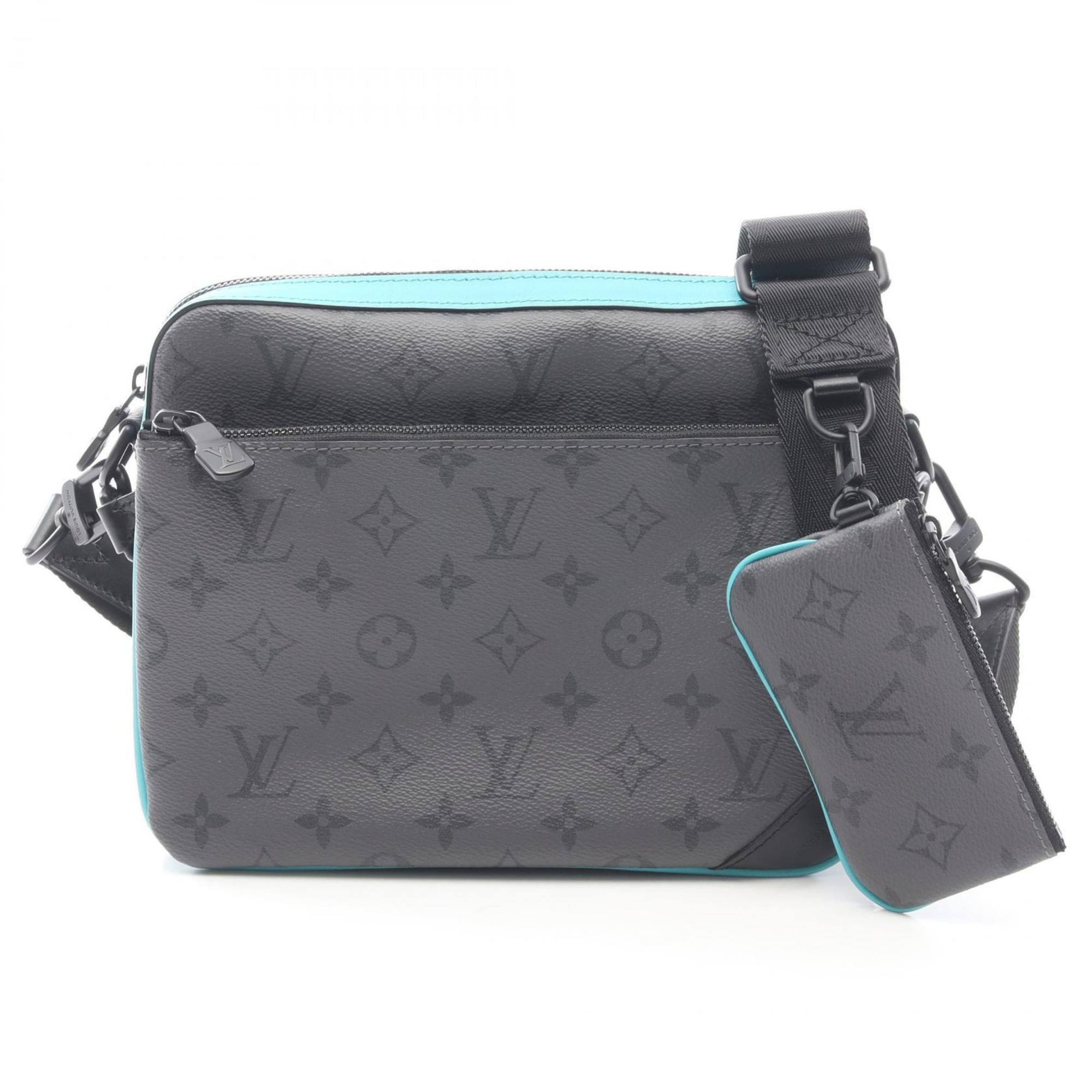 Louis Vuitton Black Blue Gray Turquoise Coated Canvas Leather Handbag Shoulder Bag