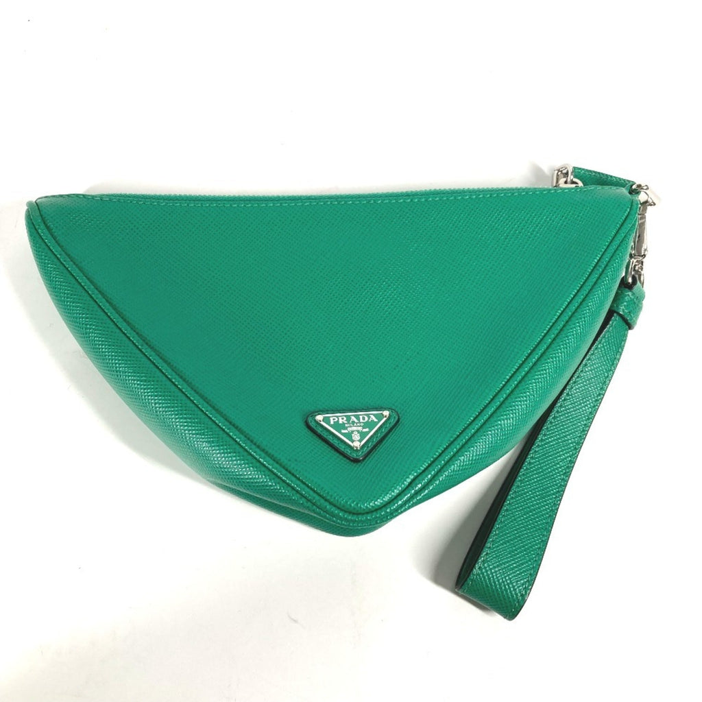 Prada Green Saffiano Triangle Clutch Bag Pouch
