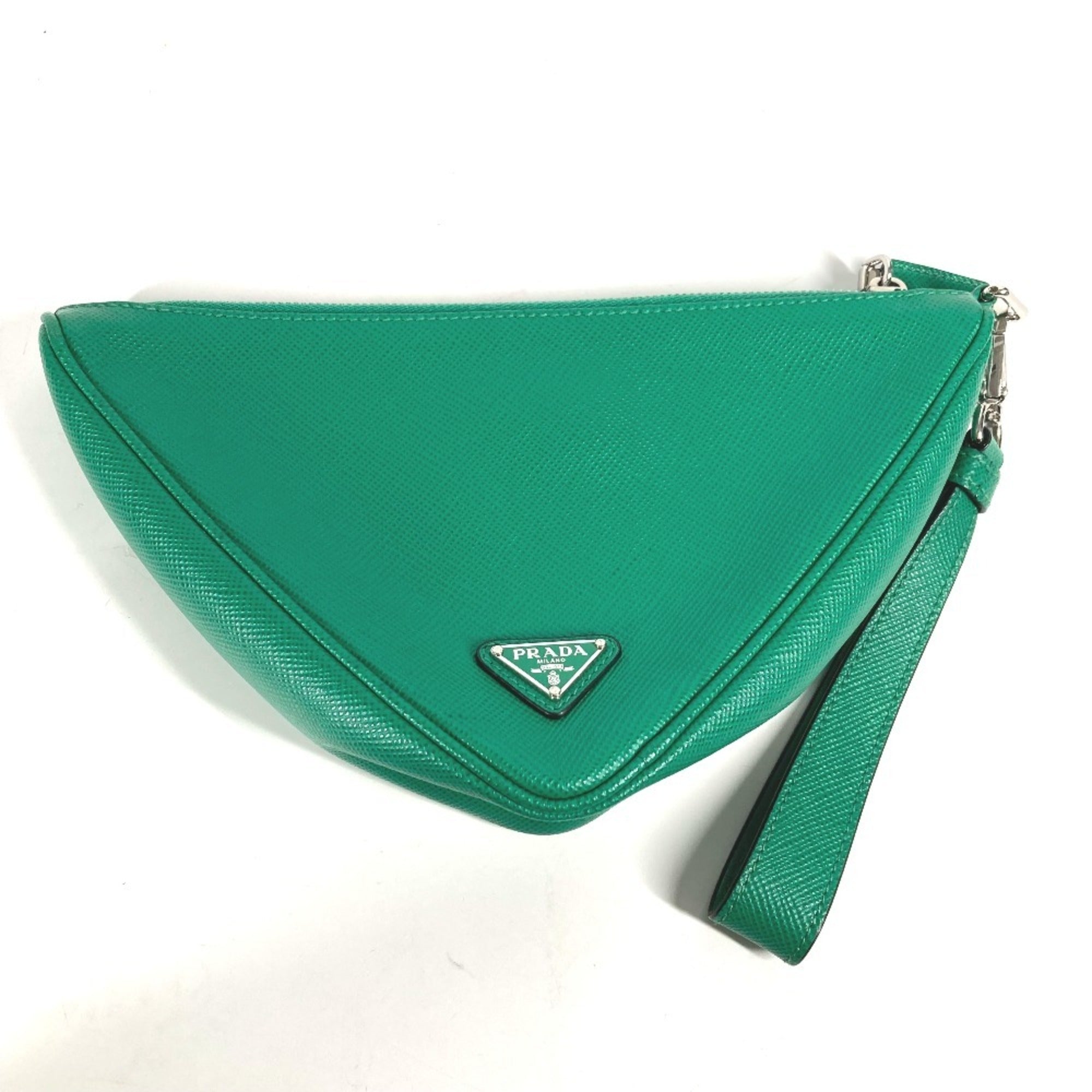Prada Green Saffiano Triangle Clutch Bag Pouch