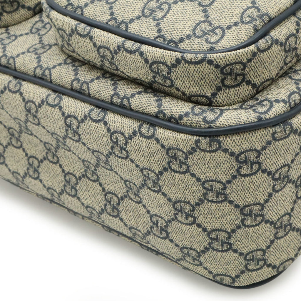 Gucci Gg Plus Beige Navy Gg Supreme Canvas Pvc Coated Canvas Leather Handbag Shoulder Bag (Pre-Owned)