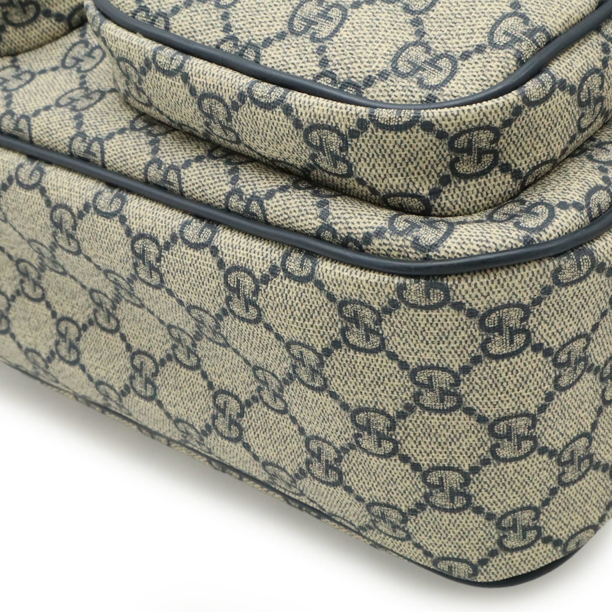 Gucci Gg Plus Beige Navy Gg Supreme Canvas Pvc Coated Canvas Leather Handbag Shoulder Bag (Pre-Owned)