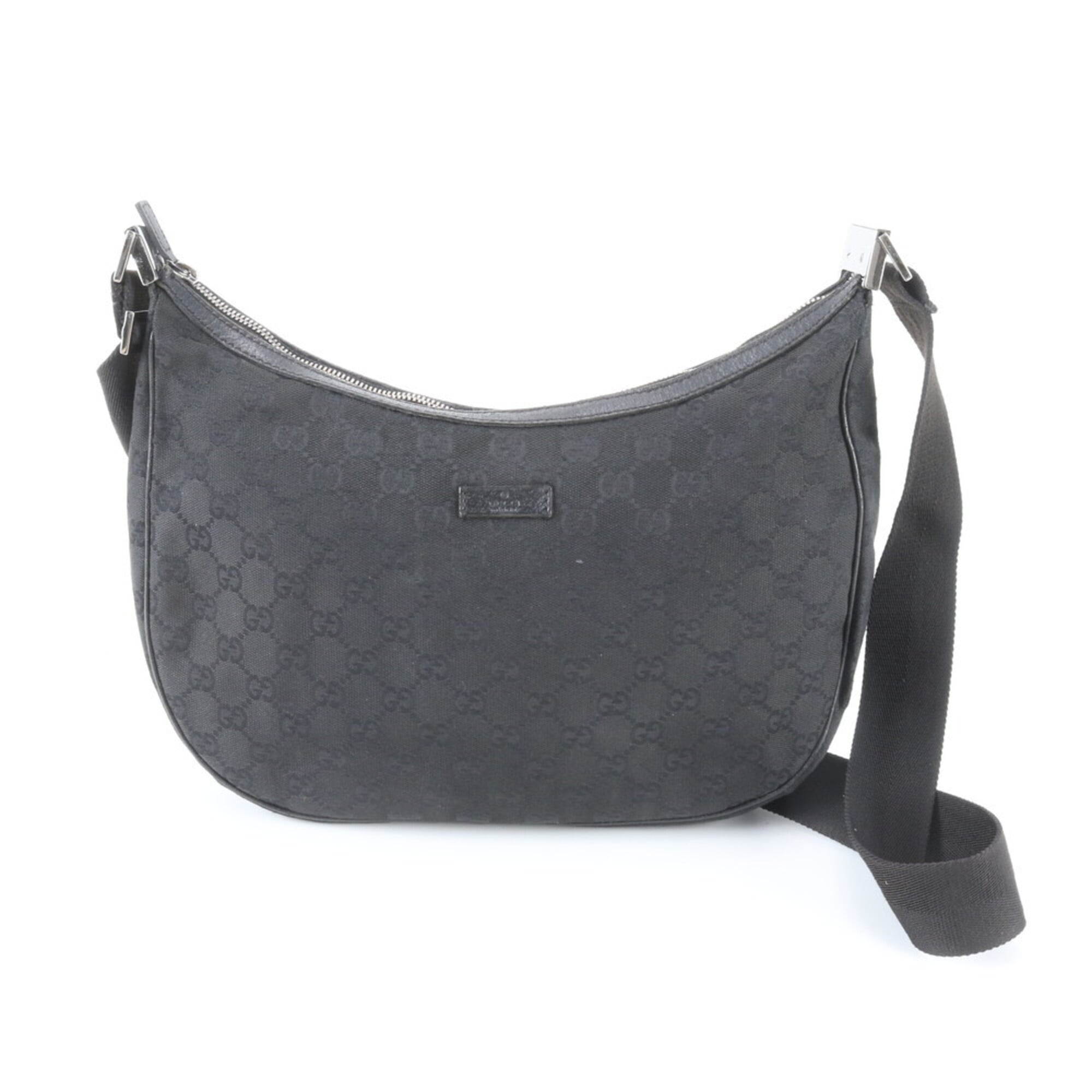 Gucci Black Leather Canvas Handbag Shoulder Bag Tote Bag (Pre-Owned)