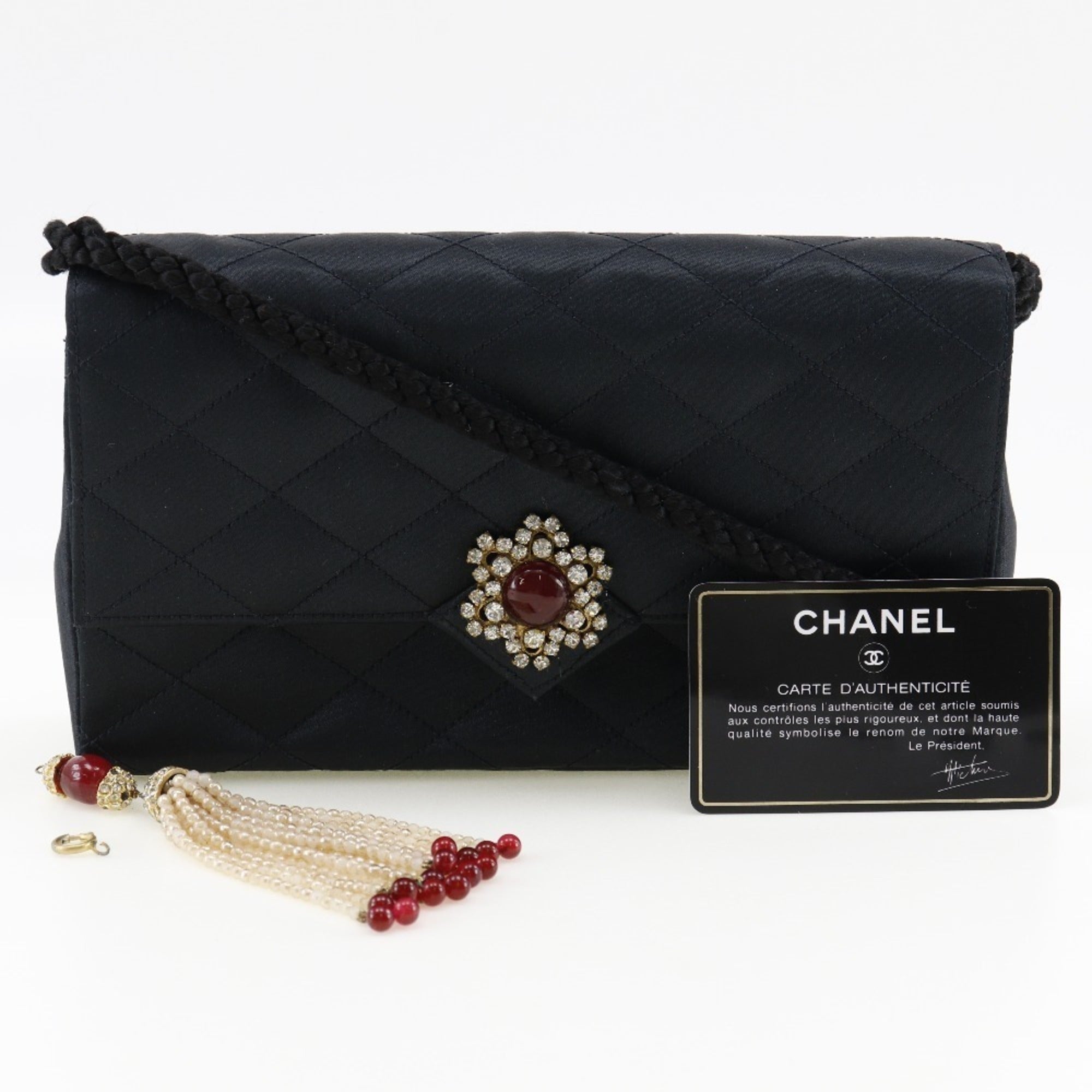 Chanel Black Satin Shoulder Bag