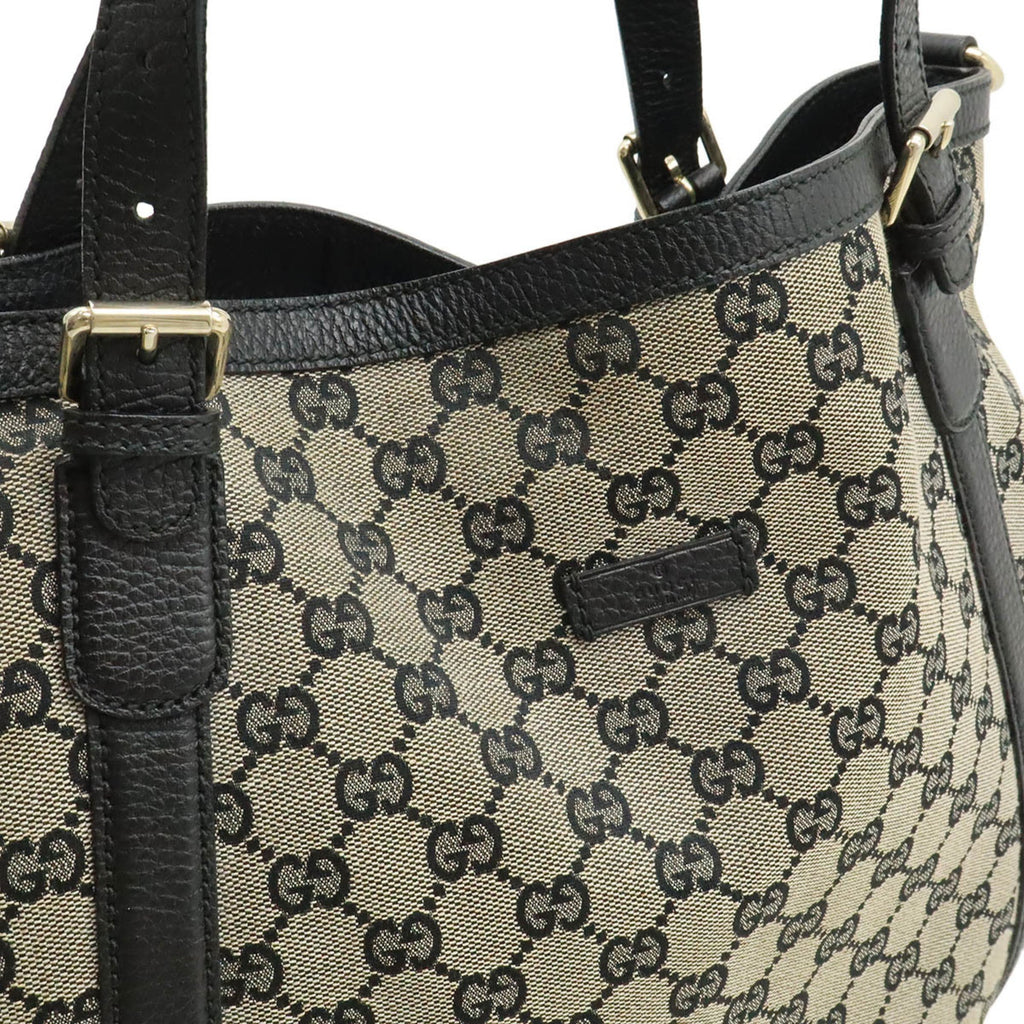 Gucci Beige Black Gg Canvas Leather Shoulder Bag Tote Bag (Pre-Owned)