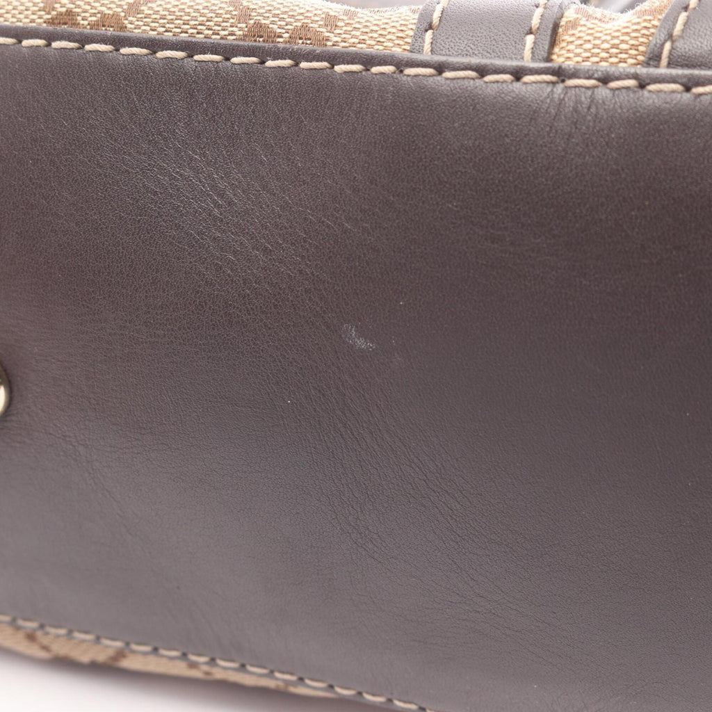 Gucci Beige Brown Canvas Leather Handbag Tote Bag (Pre-Owned)
