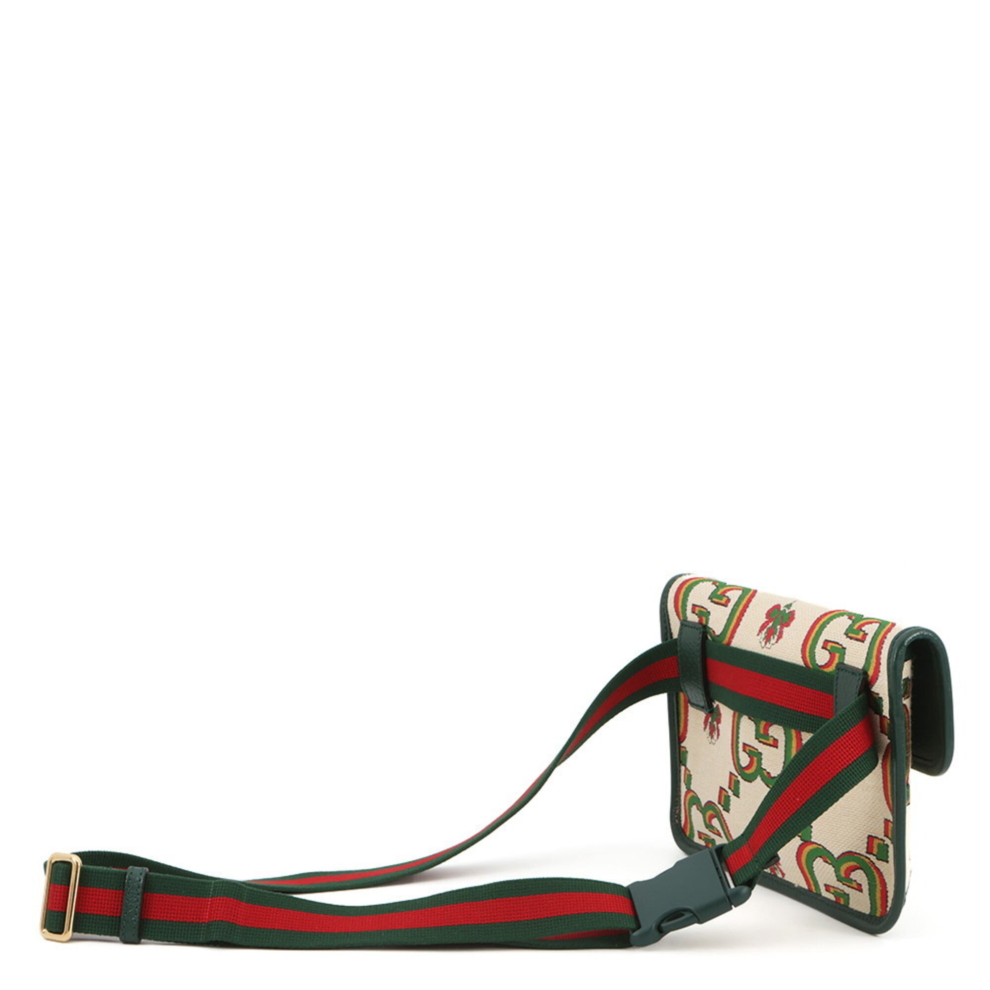 Gucci Beige Green Canvas Handbag Sling Bag (Pre-Owned)