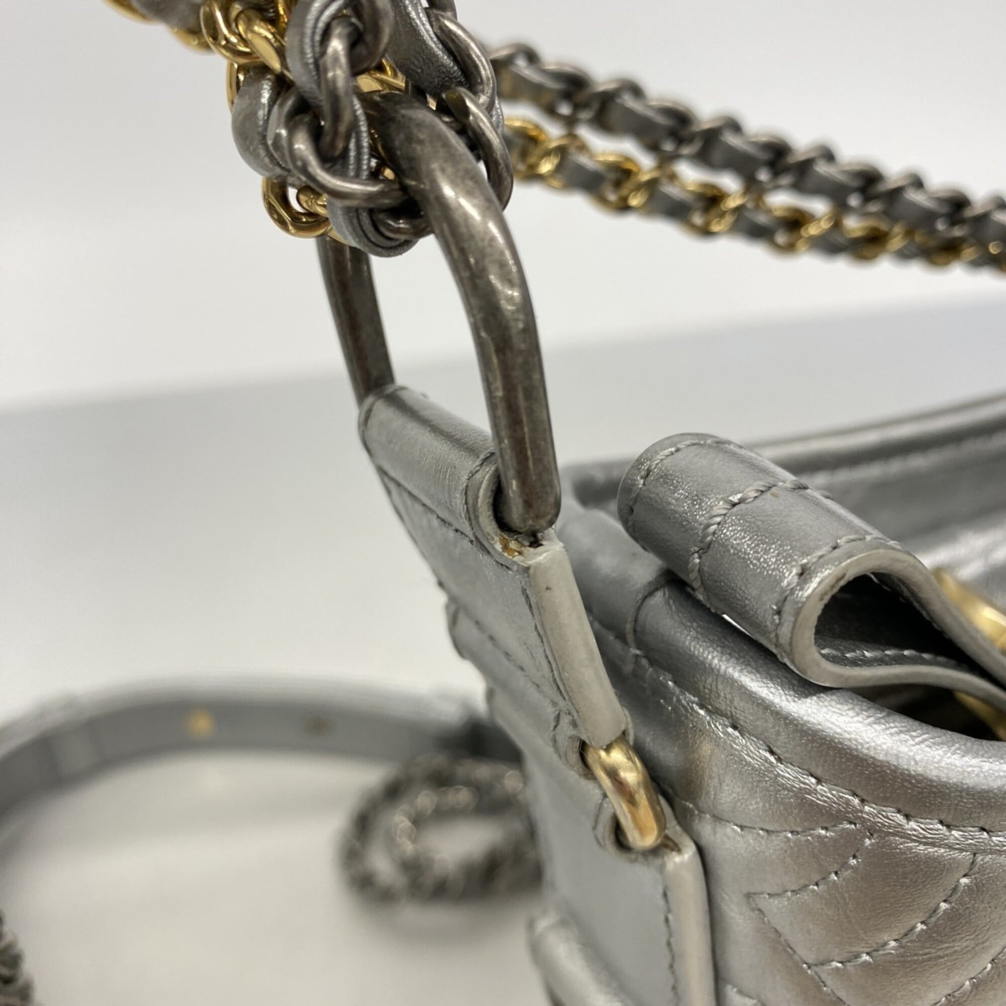 Chanel Silver Leather Shoulder Bag