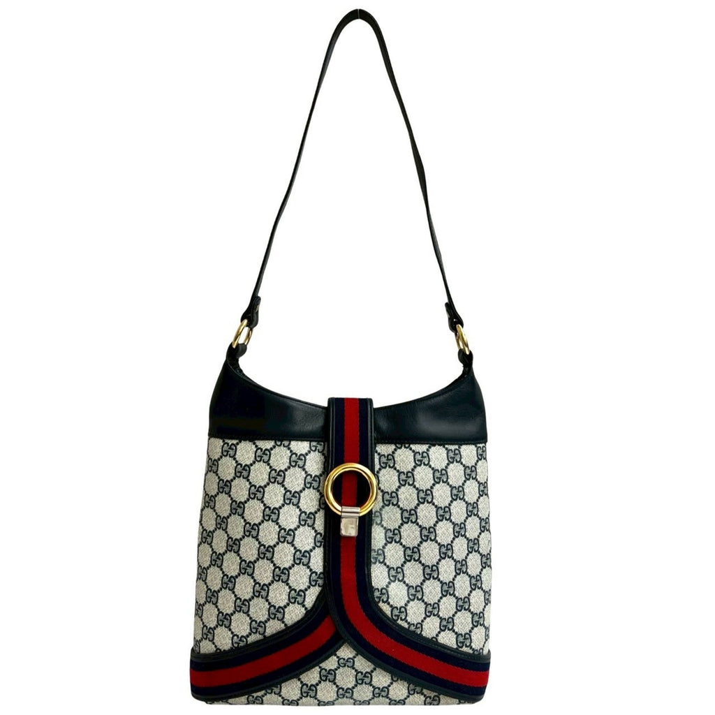 Gucci Navy Red Color Leather Pvc Shoulder Bag (Pre-Owned)