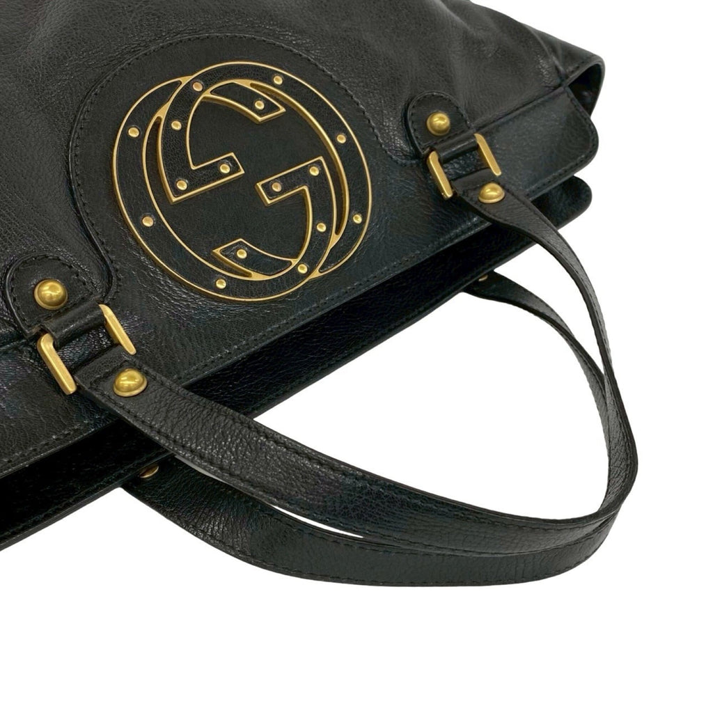 Gucci Black Leather Boston Bag Handbag Tote Bag (Pre-Owned)