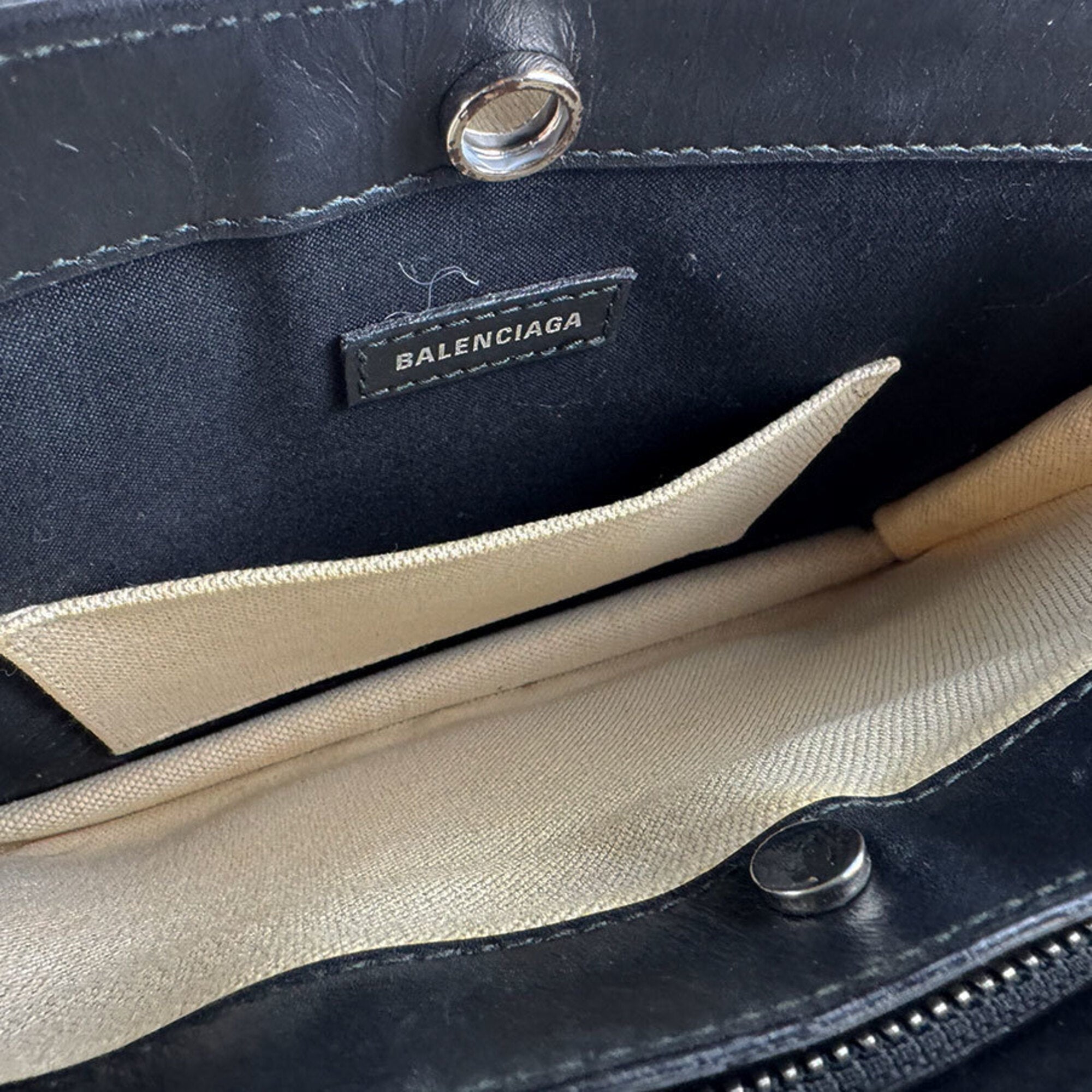 Balenciaga Black Ivory Canvas Leather Shoulder