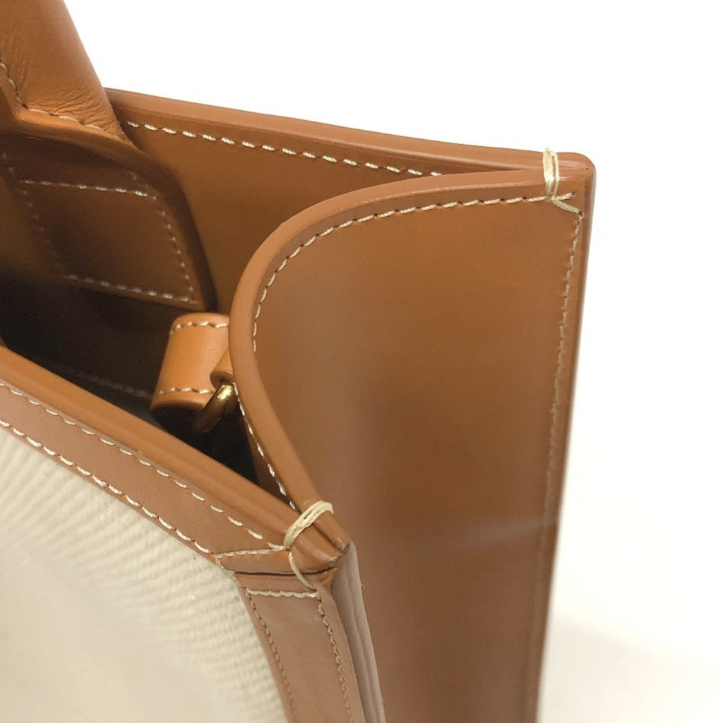 Celine Cabas Beige Brown Leather Canvas Handbag Shoulder Bag Tote Bag