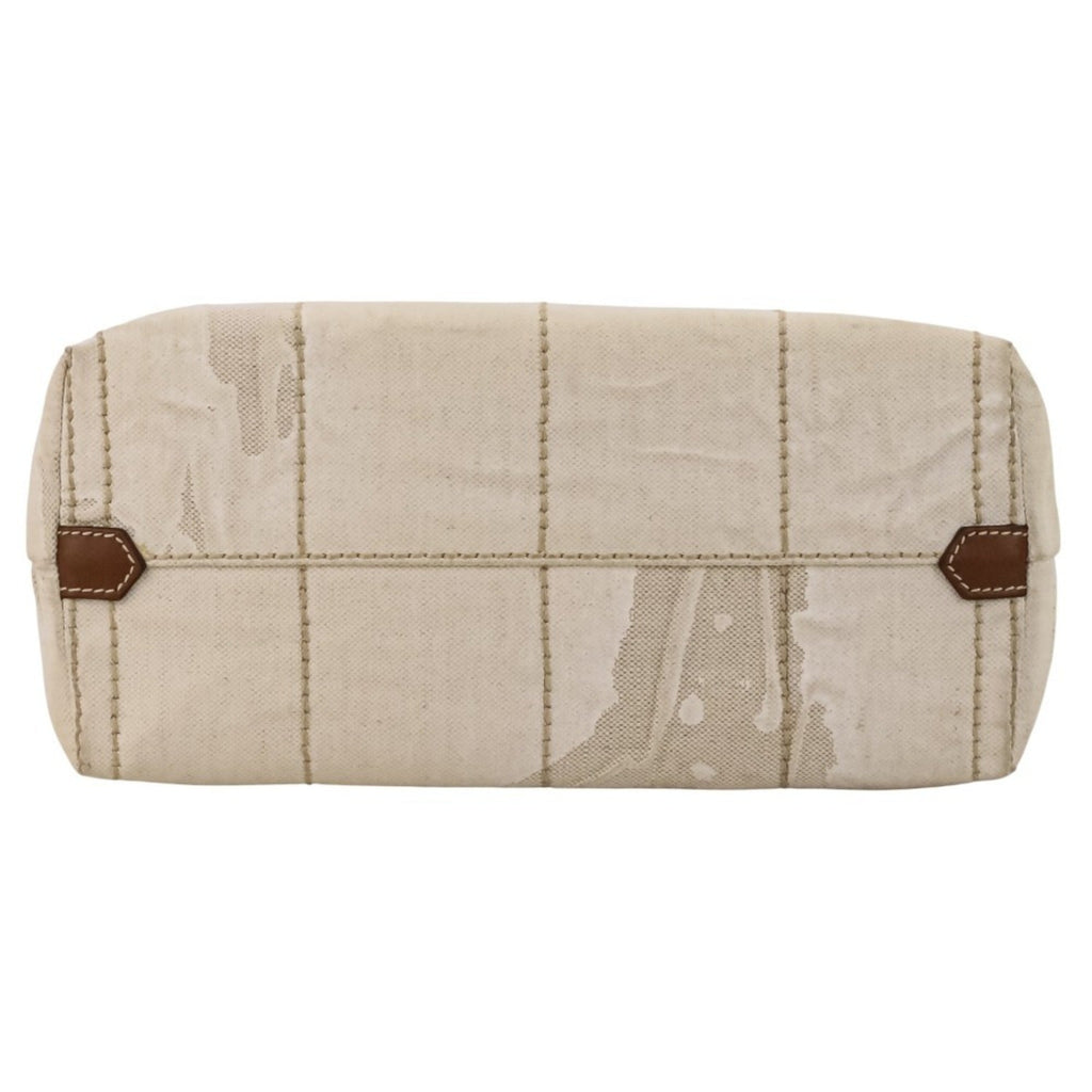 Prada Brown Off-White Coated Canvas Tote Bag