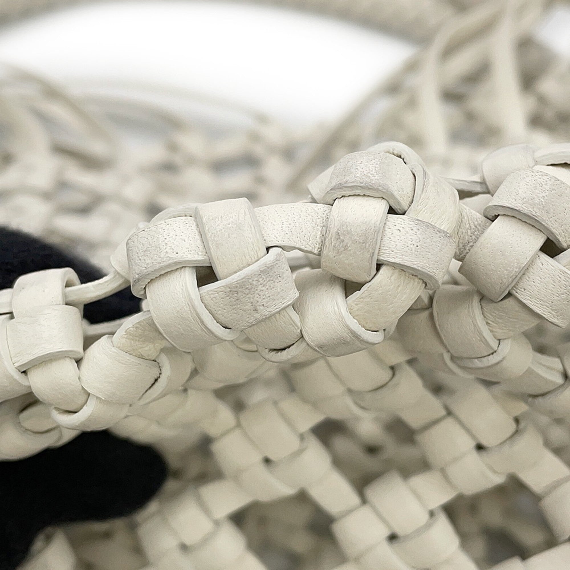 Bottega Veneta White Leather Canvas Tote Bag
