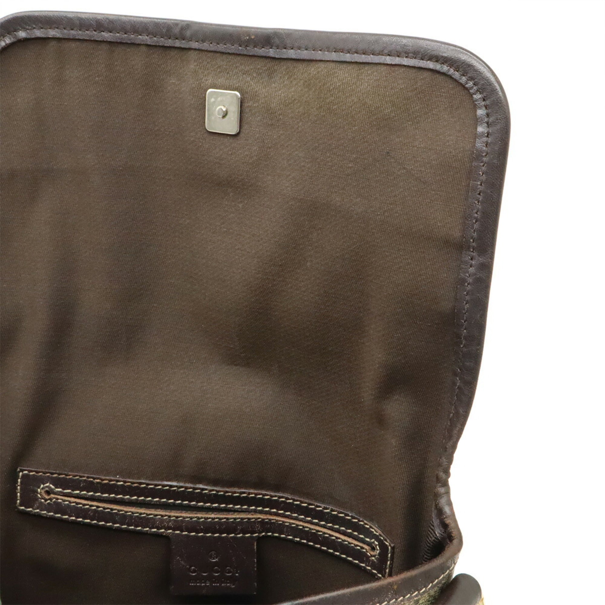 Gucci Gg Plus Beige Dark Brown Gg Supreme Leather Pochette Shoulder Bag (Pre-Owned)