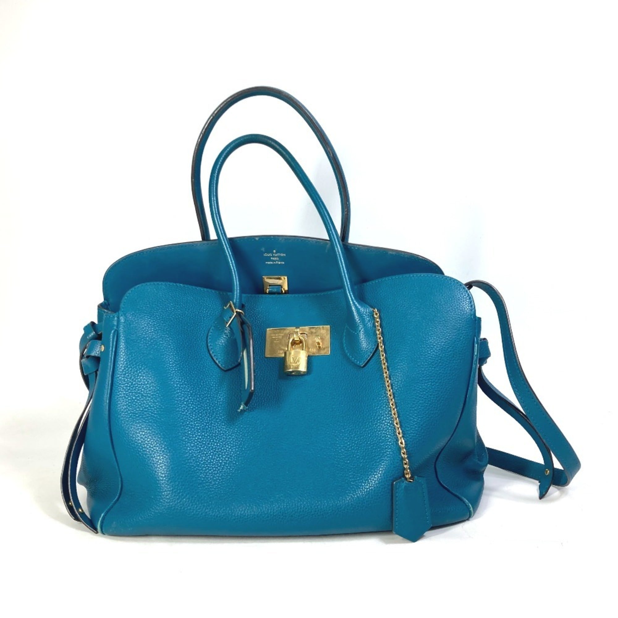 Louis Vuitton Blue Leather Handbag Shoulder Bag Tote Bag