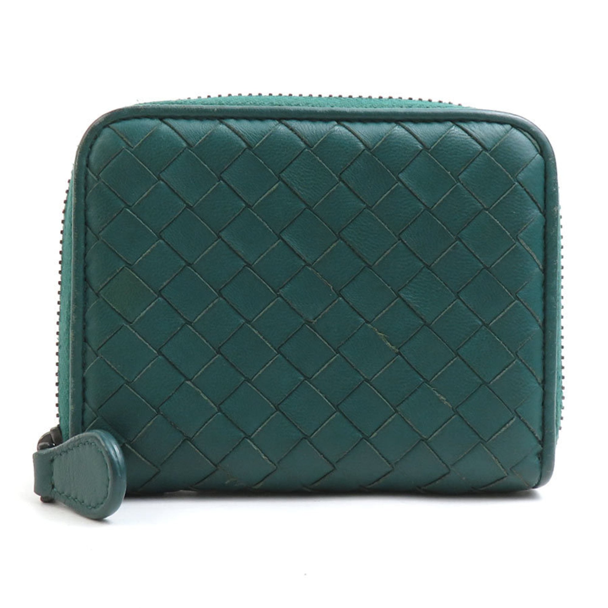 Bottega Veneta Dark Green Intrecciato Coin Purse/Coin Case