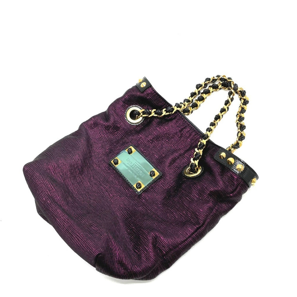 Louis Vuitton Black Purple Canvas Leather Handbag Tote Bag