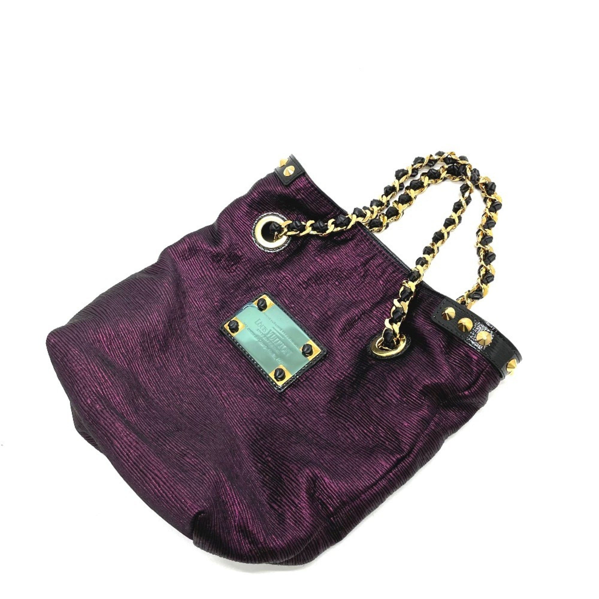 Louis Vuitton Black Purple Canvas Leather Handbag Tote Bag