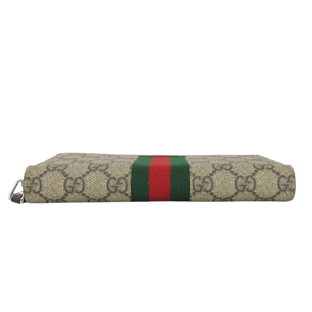 Gucci Beige Dark Brown Green Red Color Gg Supreme Long Wallet (Bi-Fold) (Pre-Owned)