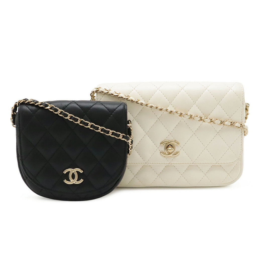 Chanel Matelasse Black Ivory Leather Pochette Shoulder Bag