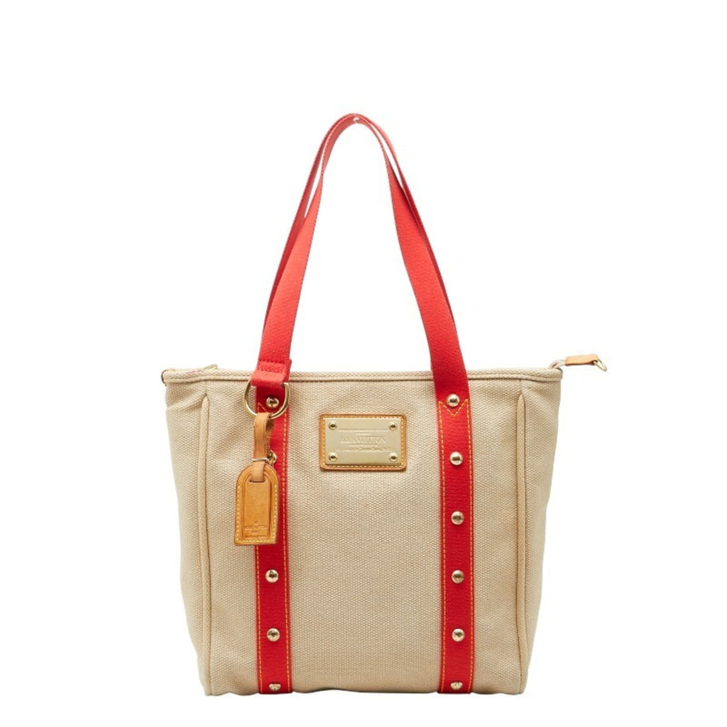 Louis Vuitton Beige Red Color Canvas Tote Bag