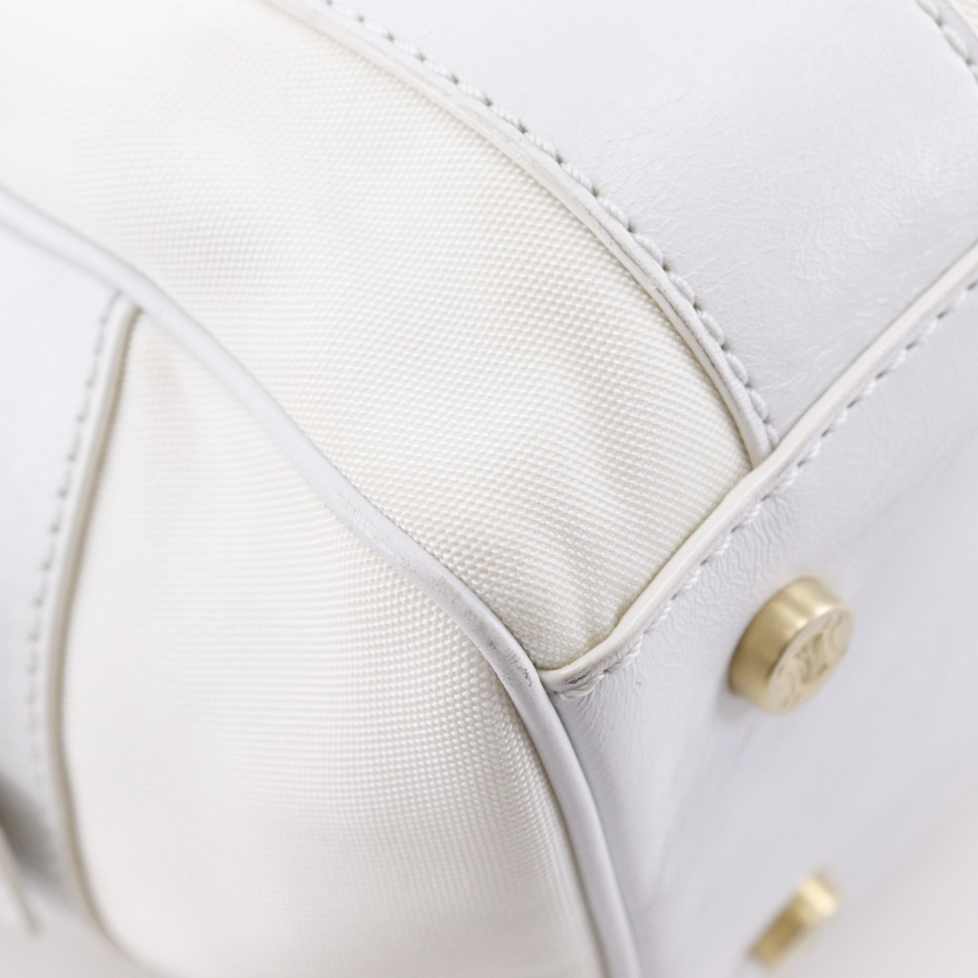Celine White Nylon Canvas Leather Boston Bag Handbag
