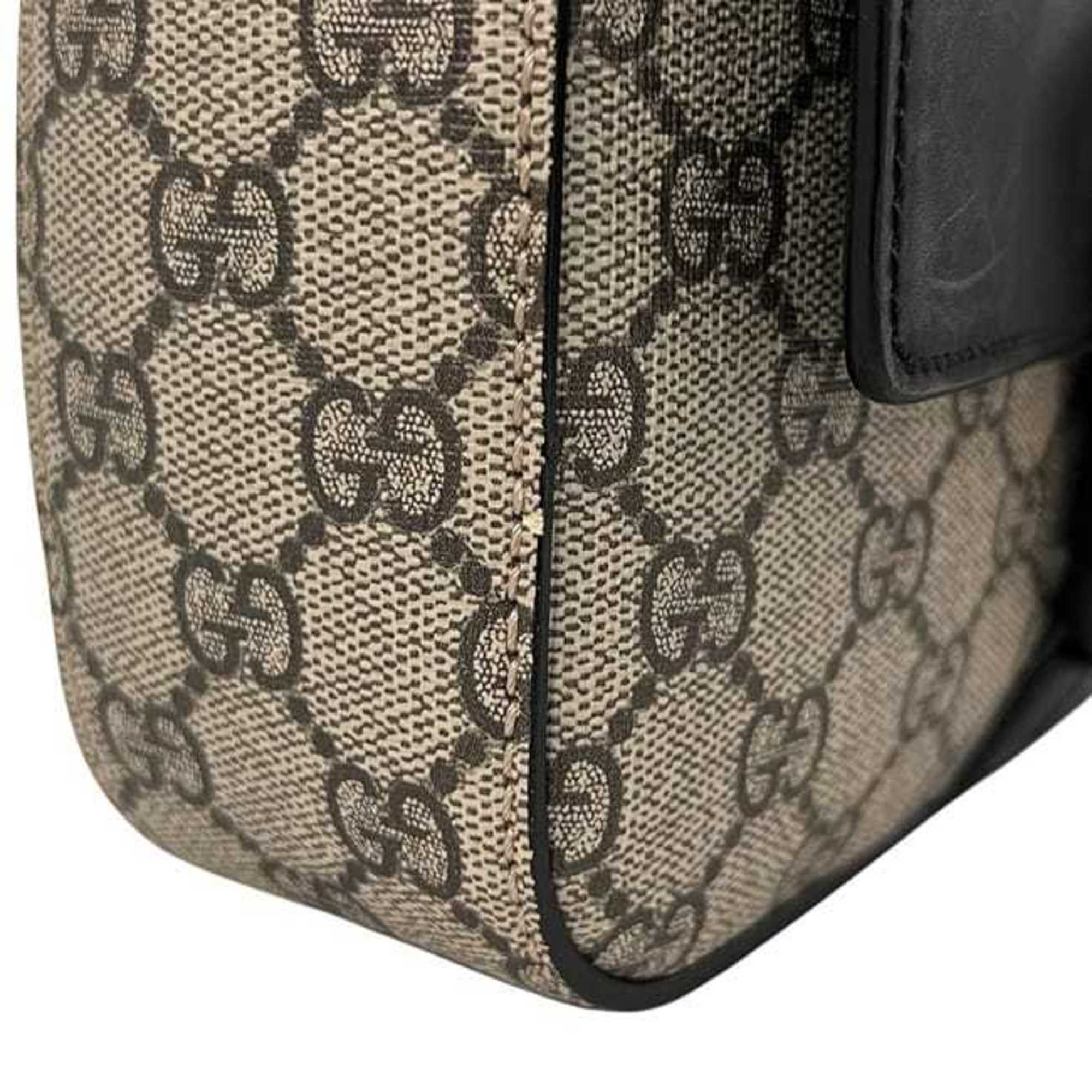 Gucci Beige Black Gg Supreme Leather Shoulder Bag (Pre-Owned)