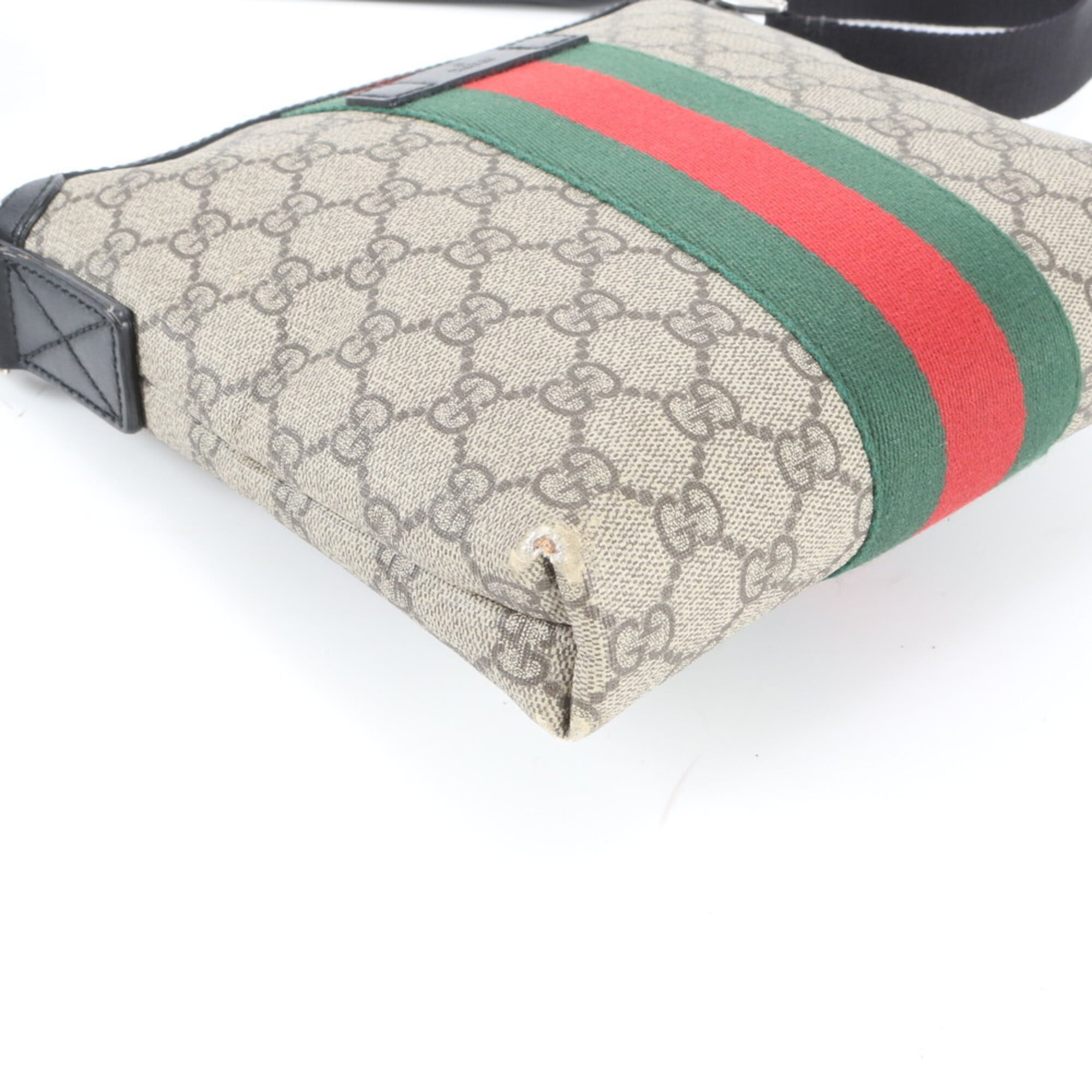Gucci Beige Black Red Color Leather Coated Canvas Messenger Bag Shoulder Bag (Pre-Owned)