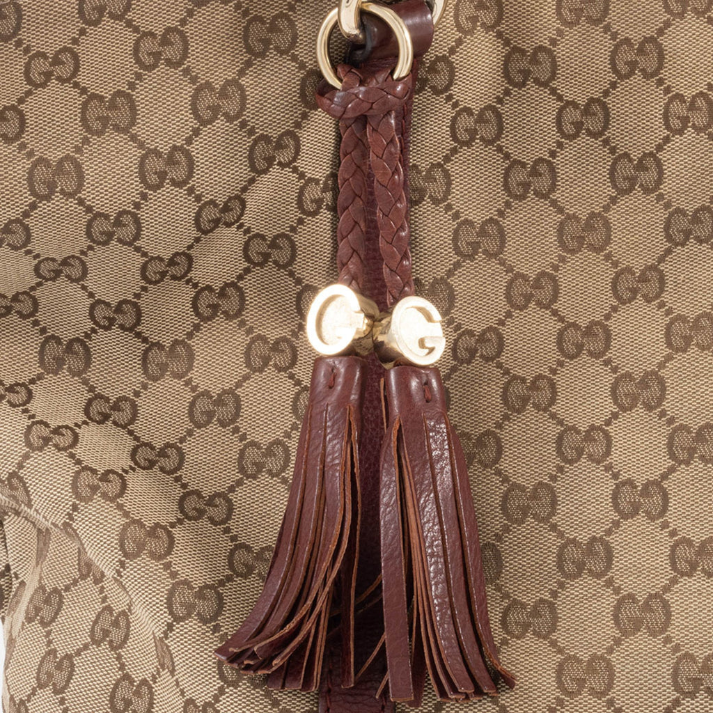 Gucci Gg Canvas Beige Brown Gg Canvas Leather Tote Bag (Pre-Owned)