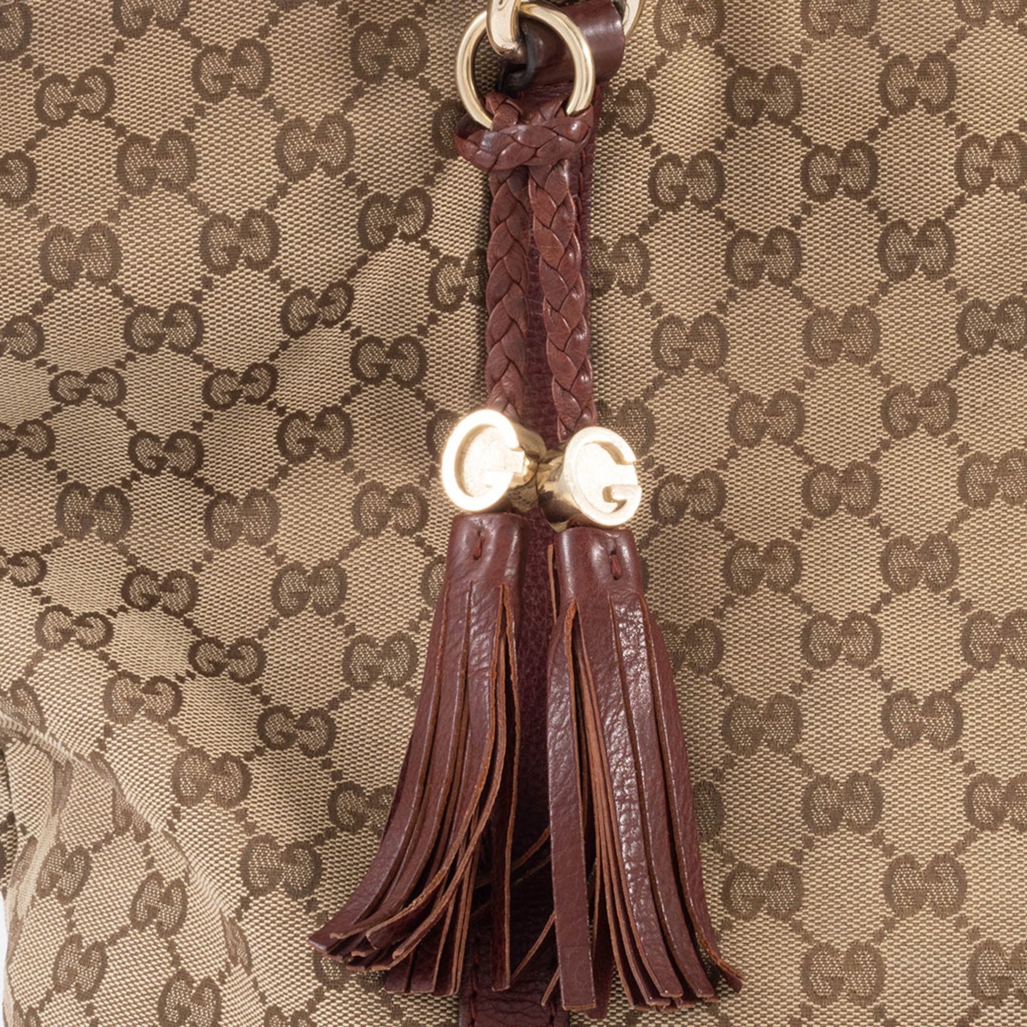 Gucci Gg Canvas Beige Brown Gg Canvas Leather Tote Bag (Pre-Owned)