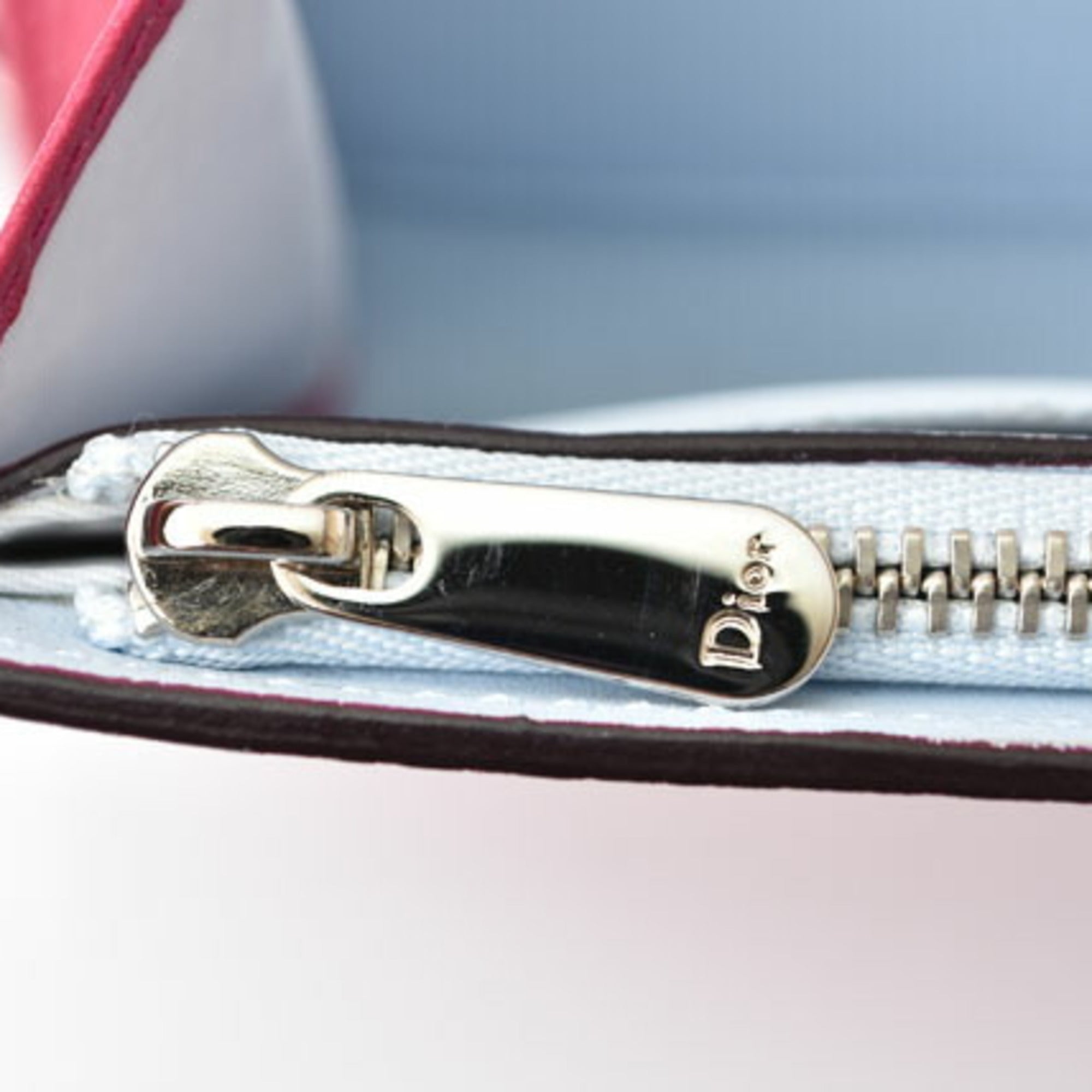 Christian Dior Diorissimo Light Blue Rose Pink Leather Long Wallet (Bi-Fold) (Pre-Owned)