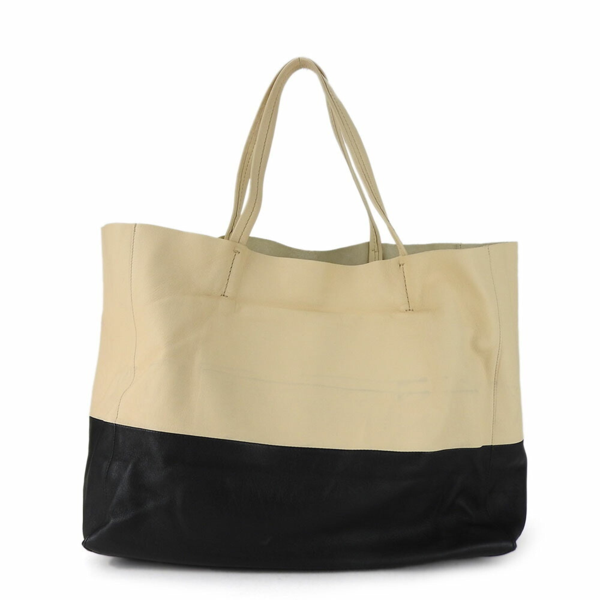 Celine Beige Black Leather Tote Bag