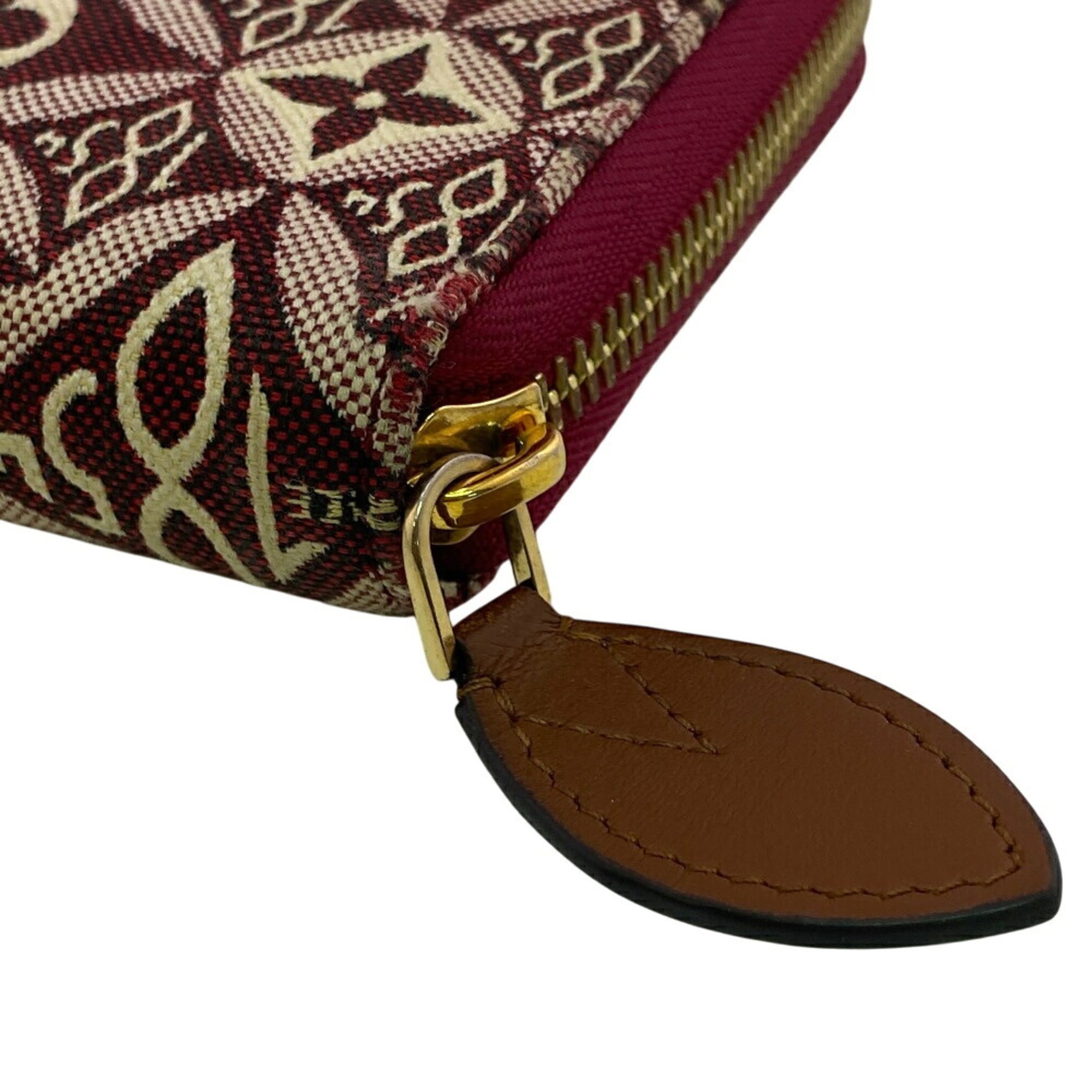 Louis Vuitton Brown Red Color Canvas Leather Long Wallet