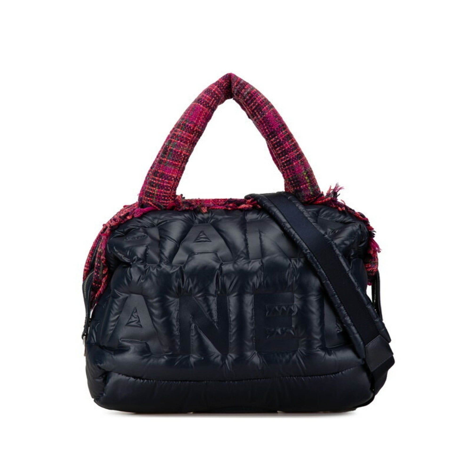 Chanel Navy Pink Nylon Wool Handbag Shoulder Bag