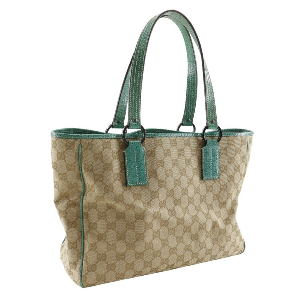 Gucci Gg Canvas Beige Green Gg Canvas Tote Bag (Pre-Owned)
