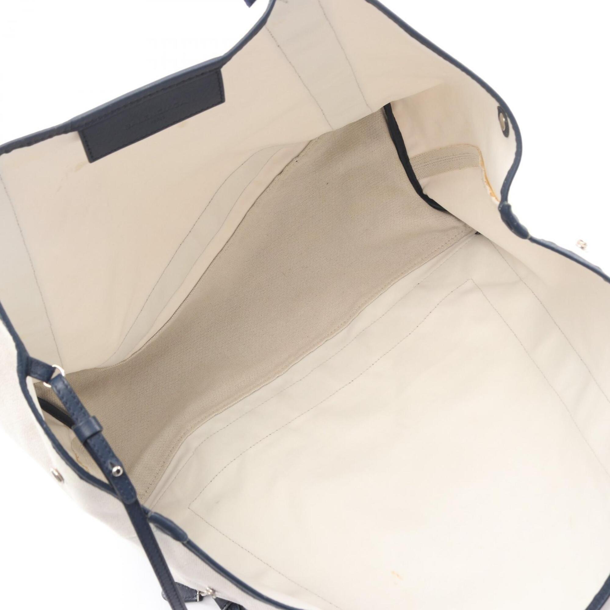 Balenciaga Navy White Canvas Leather Handbag Tote