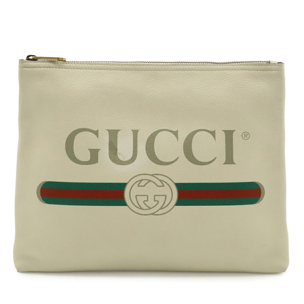 Gucci Green Ivory Red Color White Leather Clutch Bag Pouch (Pre-Owned)