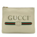 Gucci Green Ivory Red Color White Leather Clutch Bag Pouch (Pre-Owned)