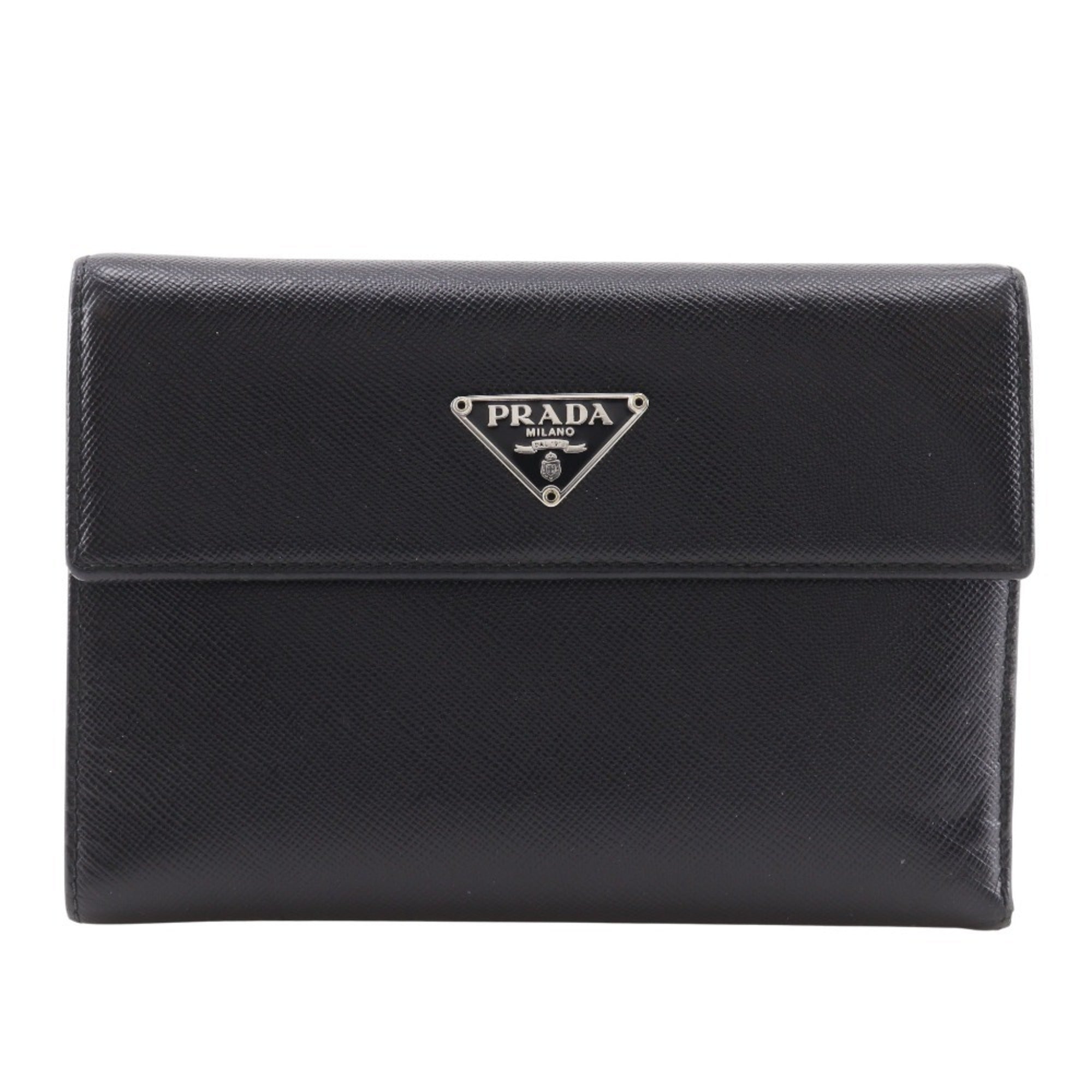 Prada Black Nero Saffiano Triangle Wallet (Bi-Fold)