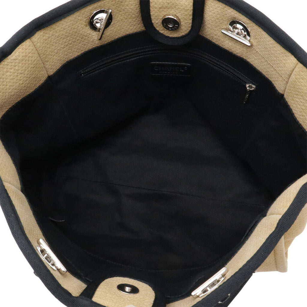 Chanel Beige Black Canvas Shoulder Bag Tote Bag