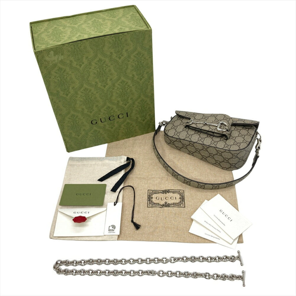 Gucci Horsebit Beige Gg Supreme Shoulder Bag (Pre-Owned)