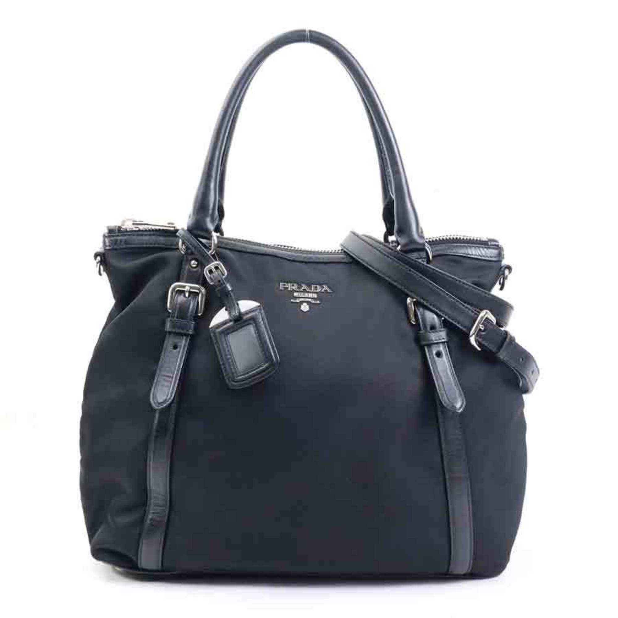 Prada Black Nylon Leather Handbag Shoulder Bag