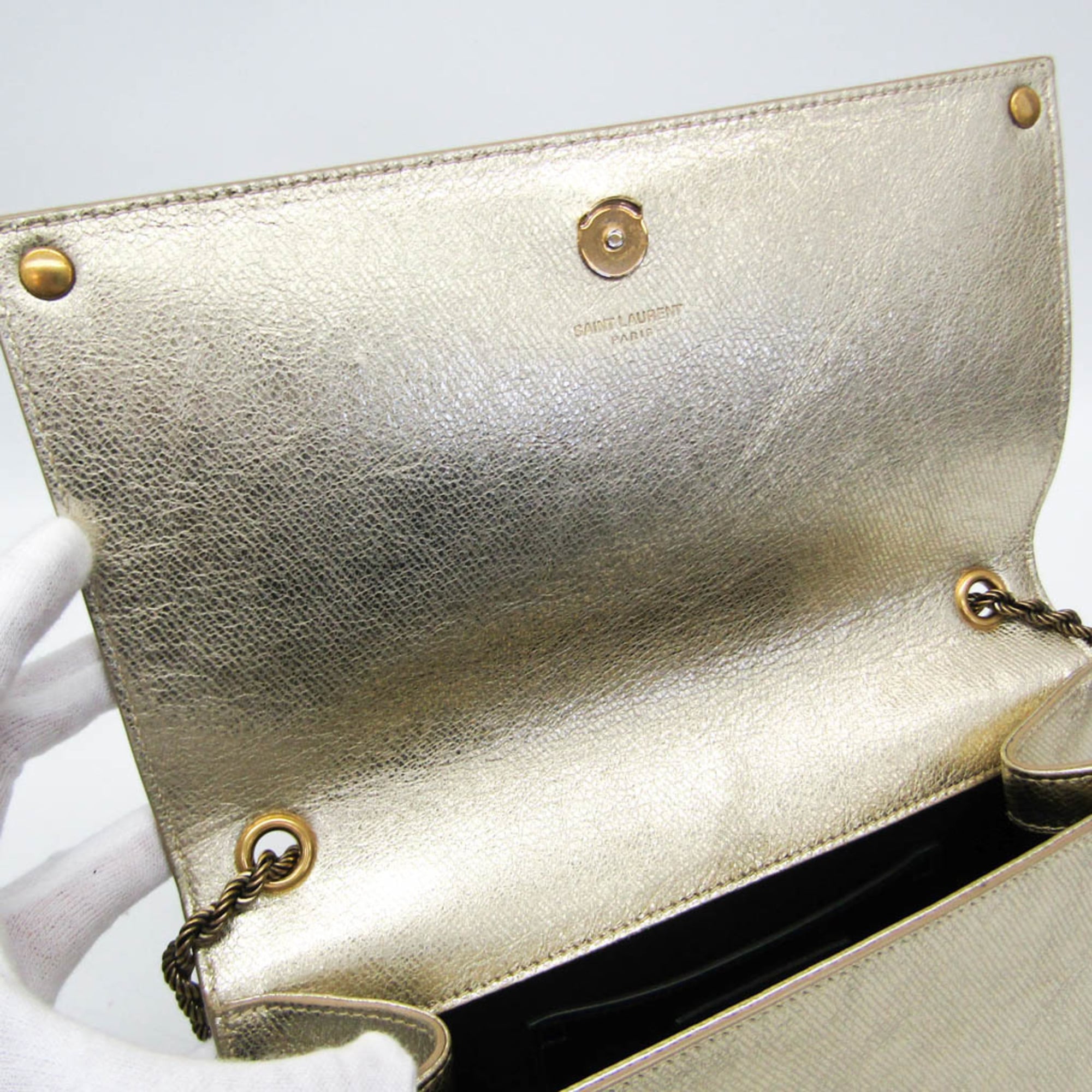 Saint Laurent Classic Monogram Crossbody Bag Calfskin Gold Leather Shoulder Bag Bag (Pre-Owned)