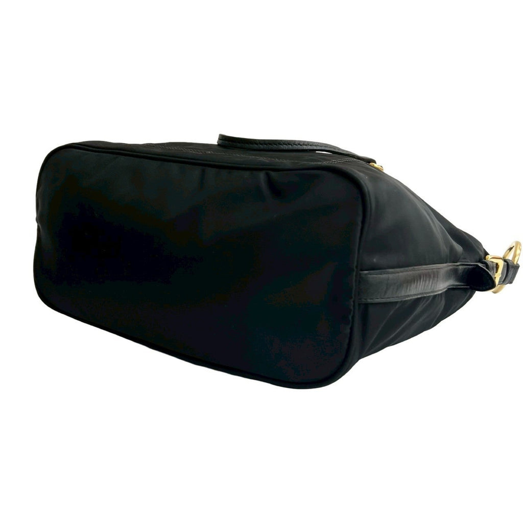 Prada Black Nylon Leather Handbag Shoulder Bag Tote Bag