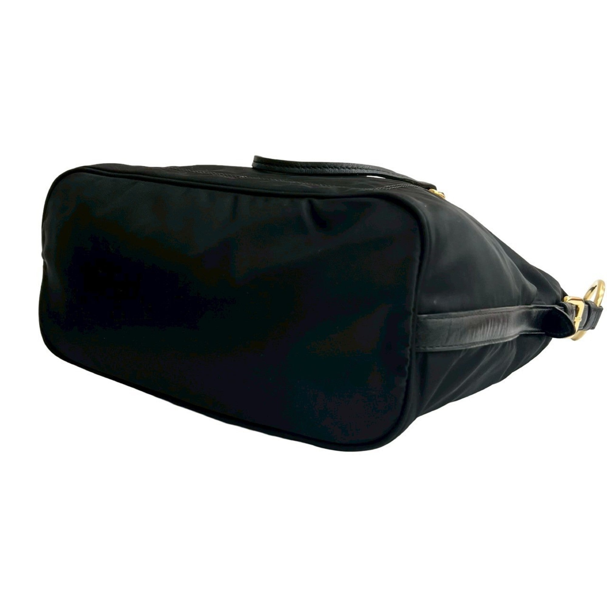 Prada Black Nylon Leather Handbag Shoulder Bag Tote Bag