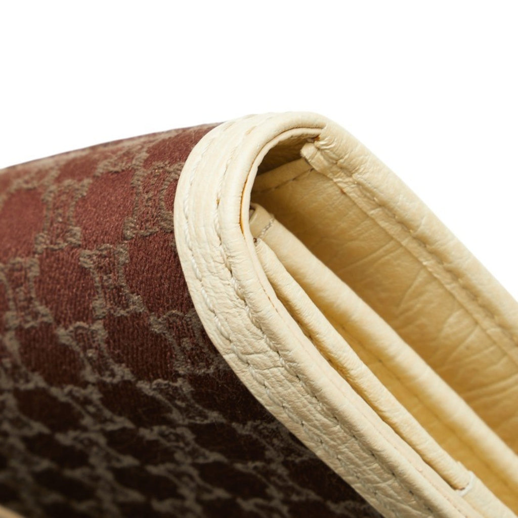 Celine Brown Ivory Canvas Leather Long Wallet (Bi-Fold)