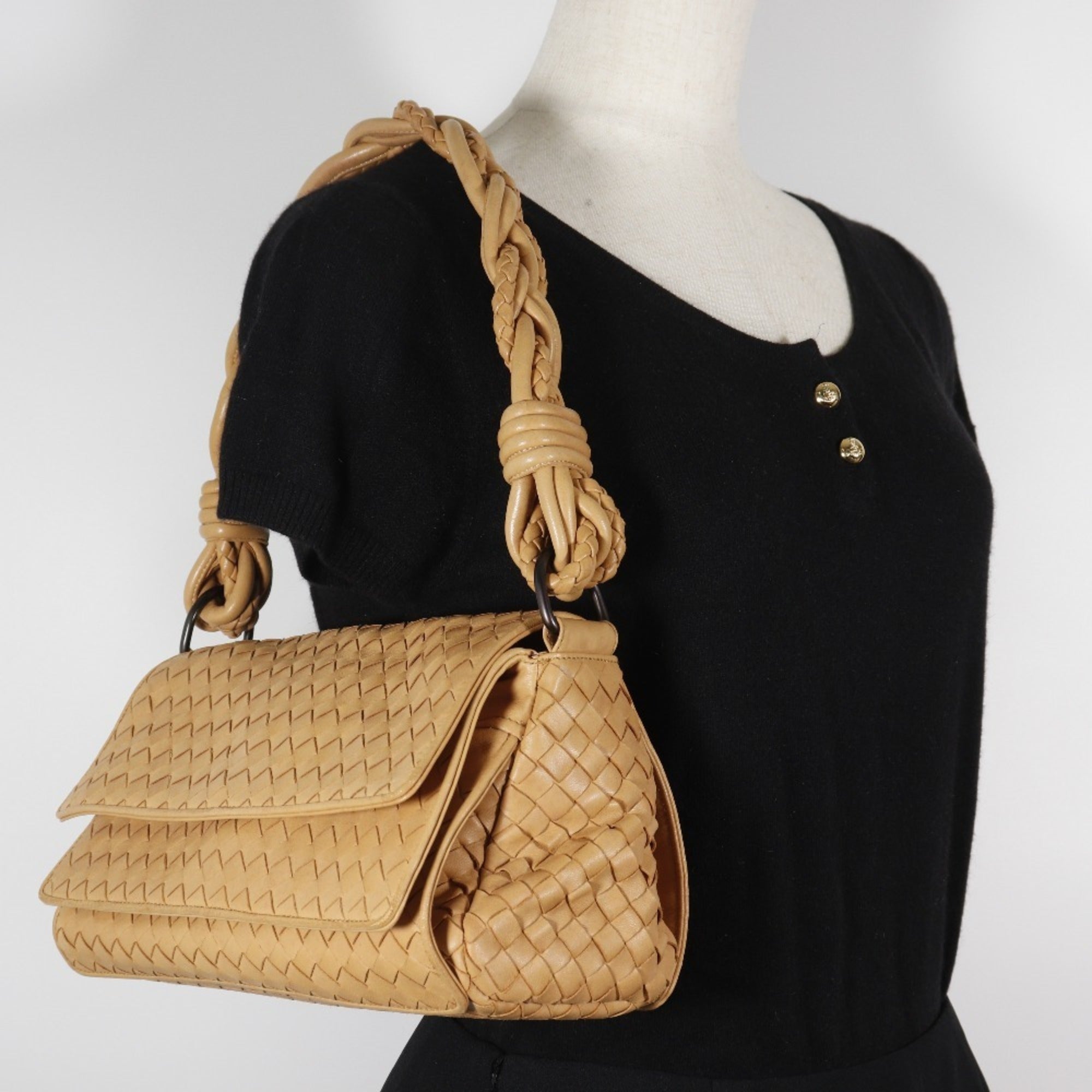 Bottega Veneta Beige Intrecciato Shoulder Bag
