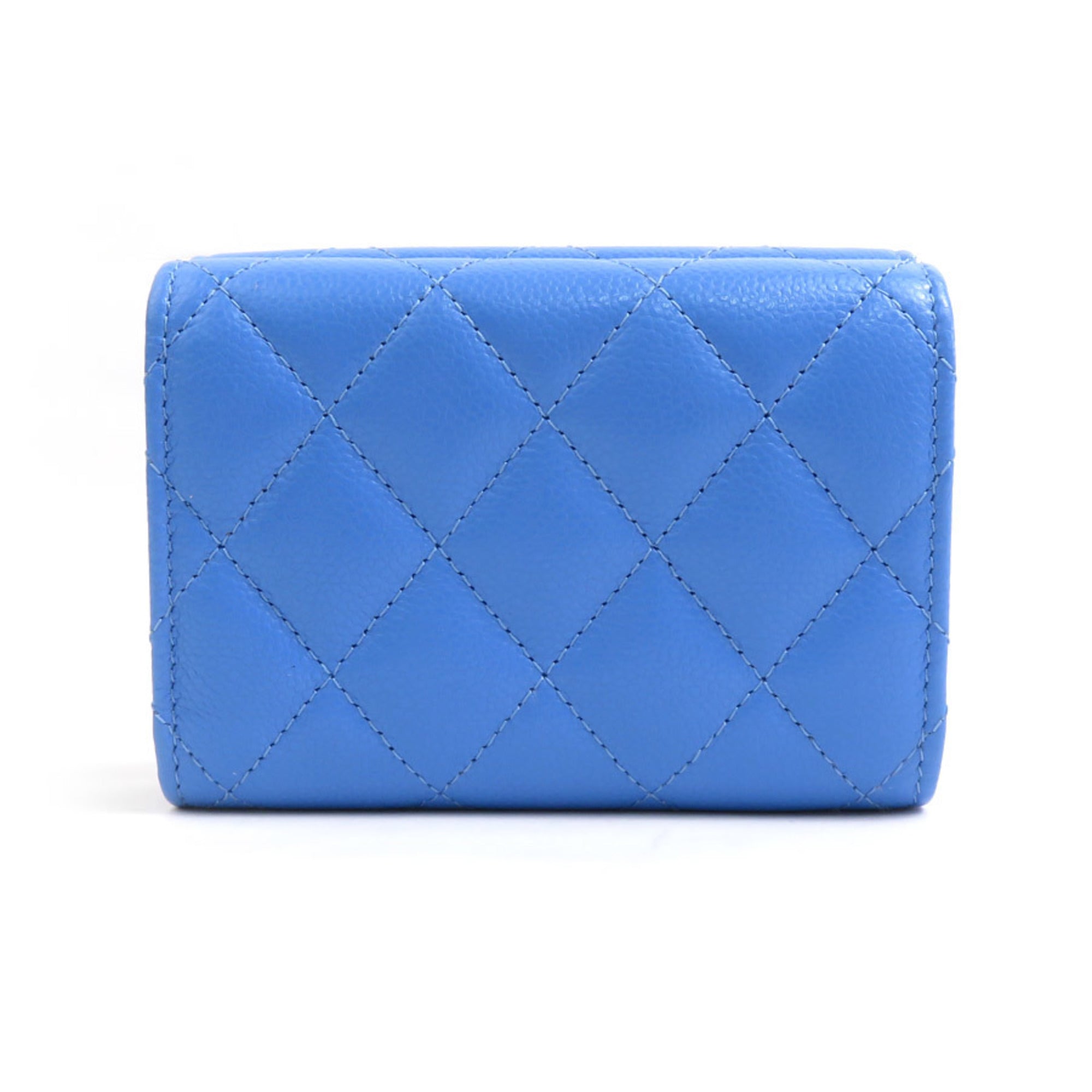 Chanel Blue Grained Calfskin Wallet (Tri-Fold)