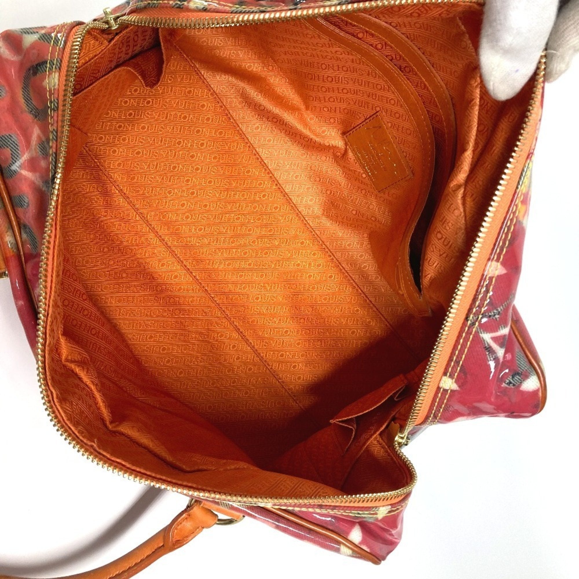 Louis Vuitton Orange Vinyl Leather Boston Bag Handbag Tote Bag